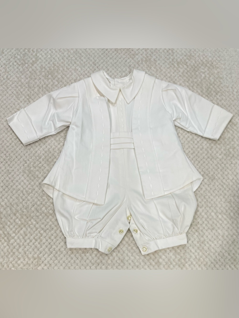 L'Pety Canar Baby Boy Christening Romper & Jacket Set - Ivory  6M